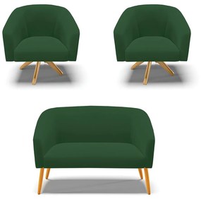 Namoradeira e 2 Poltronas Giratória MA30 Stella Veludo D03 - D'Rossi - Verde