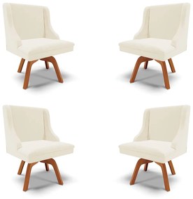 Kit 4 Cadeiras Decorativas Sala de Jantar Base Giratória de Madeira Firenze Veludo Bege/Natural G19 - Gran Belo