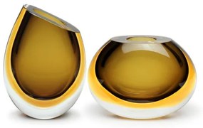 Par de Vasinhos 92 e 96 Bicolor Fumê com Âmbar Murano Cristais Cadoro