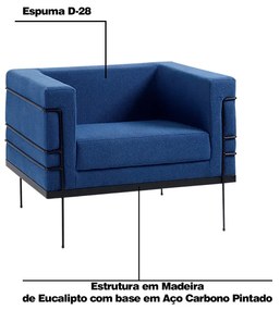 Kit 2 Poltronas Decorativas Base de Aço Preto Jeanneret-Gris Linho Azul Marinho G17 - Gran Belo