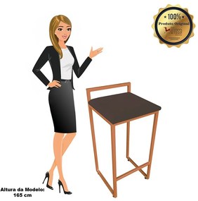Banqueta Alta Industrial Pietra Suede Marrom Base Cobre D'Rossi