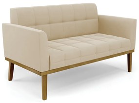 Namoradeira com Poltrona Base de Madeira Castanho Elisa Suede D03 - D'Rossi - Bege