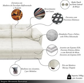 Sofá Retrátil Elétrico Sala de Estar Nolan Bipartido 332cm Conforto Premium em Couro Branco Manchado G58 - Gran Belo