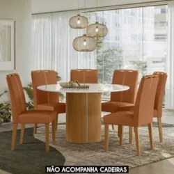 Mesa de Jantar Redonda 135cm 6 Lugares Flex Zuni Ypê/Off N02 - Mpozena
