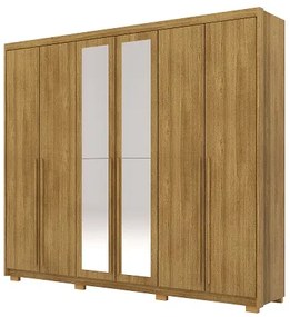 Guarda Roupa Com Espelho Dubai Majestic 6 Portas e 3 Gavetas Nature - Vila Rica Móveis