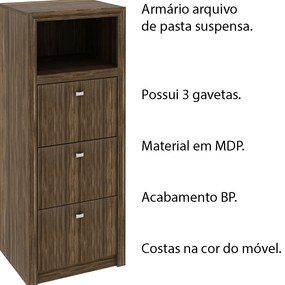 Armário Arquivo para Escritório Home Office ME4118 MDP Nogal G69 - Gran Belo