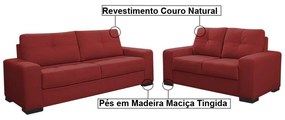 Sofá 2 e 3 Lugares Turim Couro Vermelho G58 - Gran Belo