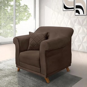 Poltrona Decorativa com 1 Almofada Armstrong Veludo Marrom G63 - Gran Belo