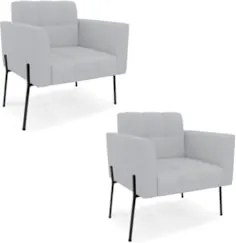 Poltrona Para Sala Pé Metal Preto Kit 2 Ana Linho Cinza - Ibiza