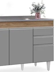 Balcão Gabinete com Pia Inox 120cm Michigan Castanho/Cinza - Lumil