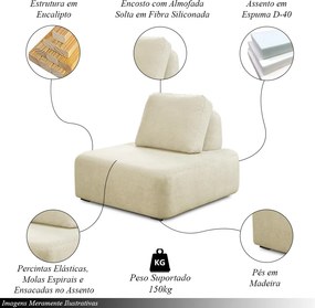 Poltrona Decorativa Santiago Sala de Estar Pés em Madeira Bouclê Off White G89 - Gran Belo