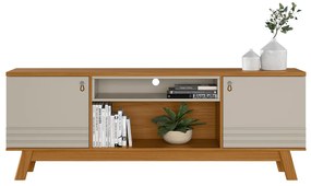 Rack Bancada Decorativo MDP/MDF TV até 75 Polegadas Portas Cronos Nature/Off White G77 - Gran Belo