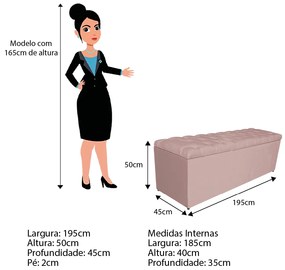 Calçadeira Estofada Liverpool 195 cm King Size Suede Rosê - ADJ Decor