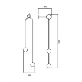 Arandela Pêndulo C/ 2 Globos 38X44X170Cm 2L G9 / Metal E Globo Ø12Cm |... (PT / DR-M - Preto Text + Dourado Metálico, FOSCO)