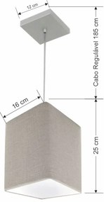 Lustre Pendente Quadrado Md-4007 Cúpula em Tecido 25/16x16cm Rustico Cinza - Bivolt