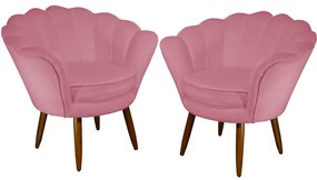 Kit 2 Poltronas Decorativas Pétala Pés Palito Suede Rosa - Sheep Estofados