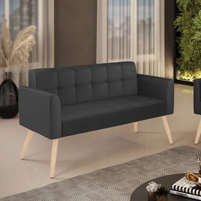 Sofá Namoradeira Elisa Corino Pés Palito Natural D03 - D'Rossi - Preto
