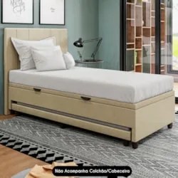 Bicama Box Baú Solteirão 96x203cm Samy S05 Veludo Bege - Mpozenato