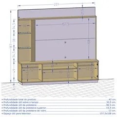Estante Home Theater Para TV Até 65 Pol. Atlanta Cinamomo/Off White/Ri