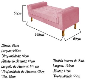 Recamier Félix King Size 195cm Suede Rosa Bebê - ADJ Decor