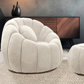 Sofá 2 Lugares com Poltrona Giratória Orgânica Cloud Bouclê Bege E03 - D'Rossi