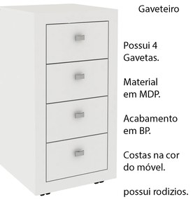 Gaveteiro para Escritório Home Office ME4133 MDP Branco G69 - Gran Belo