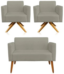 Kit 01 Namoradeira 02 Lugares e 02 Poltronas Marisa Suede Base Giratória Madeira MA30 D'Rossi - Marrom Rato