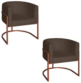 Poltrona Base Industrial Bronze Kit 2 Lety Veludo - Chocolate