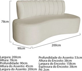 Sofá Curvo 3 Lugares Organico Sala Recepção Escritório Valência 200cm Bouclé