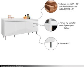 Balcão de Cozinha com Tampo Apex MDP/BP Branco G96 - Gran Belo