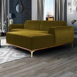 Sofá 320cm 5 Lugares com Chaise Direito Pés Gold Molino C-260 Veludo M