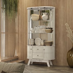 Cristaleira Decorativa Swank 2 Gavetas Iluminação Led Espelho MDP Calacata/OffWhite G97 - Gran Belo