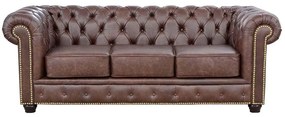 Sofá 3 Lugares Sala de Estar 235cm Chesterfield Pés Madeira Couro Tabaco G40 - Gran Belo