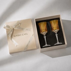 Kit 2 Taças de Cristal Flauta Lapidado 66 p/ Vinho Tinto c/ Caixa de Presente - Amarelo  Amarelo