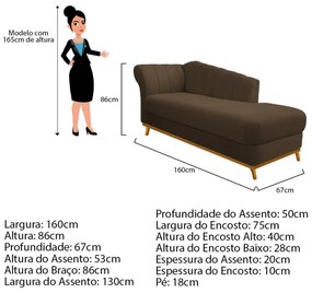 Recamier Vanessa 160cm Lado Direito Suede Marrom - ADJ Decor