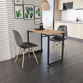 Mesa de Cozinha Industrial Porto Natural 90 cm com 02 Cadeiras Eiffel Preto - D'Rossi