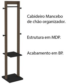 Cabideiro Grande para Quarto Sala de Estar AZ1019 MDP Nogal/Preto G69 - Gran Belo