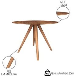 Mesa de Jantar 4 Lugares Redonda 107cm 100%MDF Grécia R02 Nogueira - M