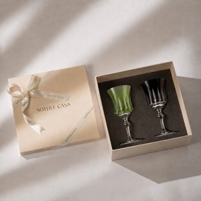 Kit 2 Taças Coloridas de Cristal Lapidado 66 P/ Licor c/ Caixa de Presente - KT05  KT05