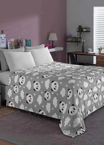 Manta Flannel 200 G/M² Panda Cinza Casal