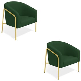 Poltrona Sala Industrial Alta Dourado Kit 2 Stella Suede D03 - D'Rossi  - Verde