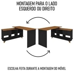 Mesa Escrivaninha em L 2 Gavetas e Nichos Golden A06 Freijó/Preto - Mp