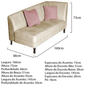 Recamier Heitor 160cm com Almofada Lado Esquerdo Sintético