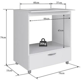 Balcão Multiuso Forno e Cooktop 5 Bocas 1 gaveta branco