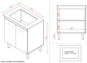 Balcão Vani Para Cooktop 4 Bocas 2 Portas Cozinha MB1 70cm