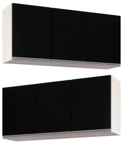 Kit 2 Armários Aéreo de Cozinha Lavanderia 03 Portas Tina 120 cm L06 - D'Rossi - Branco e Preto