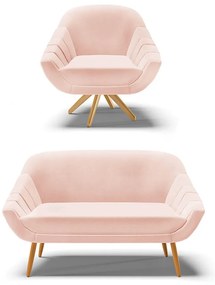 Kit 01 Namoradeira 02 Lugares e 01 Poltrona Giratória Giovana Veludo Base Madeira MA30 D03 - D'Rossi - Rose