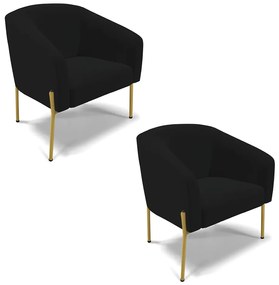 Cadeira Sala de Jantar Pé de Ferro Dourado kit 2 Stella Linho D03 - D'Rossi - Preto