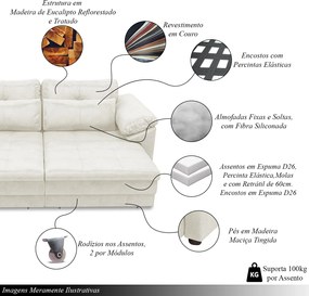 Sofá Retrátil Manual Sala de Estar Nolan Bipartido 332cm Conforto Premium em Couro Branco Manchado G58 - Gran Belo