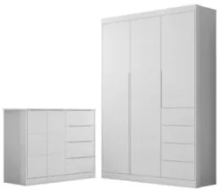 Jogo de Quarto Infantil Guarda Roupa e Cômoda Lilly Z39 Branco - Mpoze